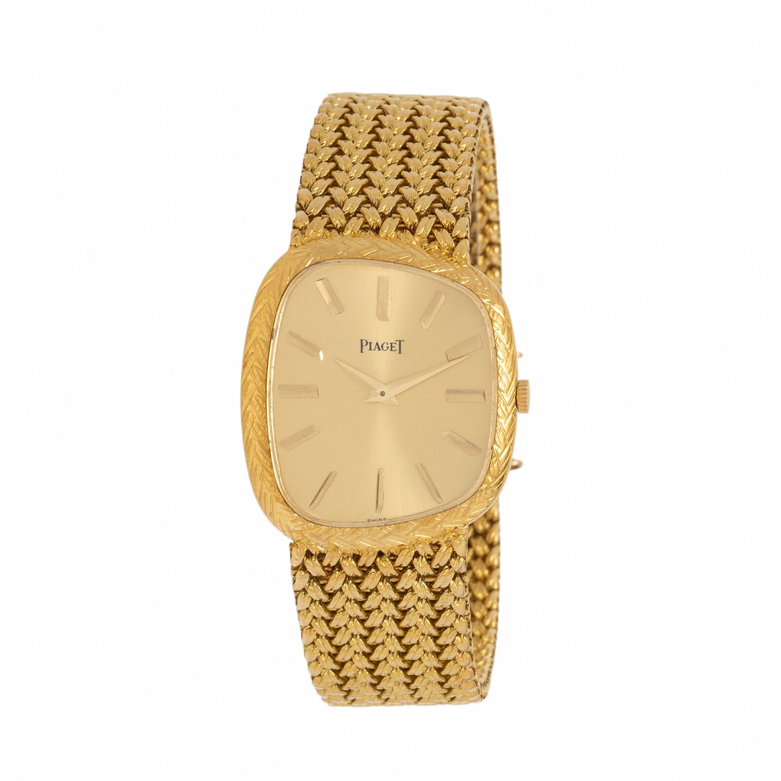 Piaget, Ref. 9467, 18K Yellow Gold Asymmetrical Watch: Piaget, Ref. 9467, 18K Yellow Gold Asymmetrical Watch Maker: Piaget Reference number: 9467 D-4 Serial number: 197114 Year: Circa 1970s Case size: Approx. 27 mm Case material: 18K yellow gold Dial: Cha