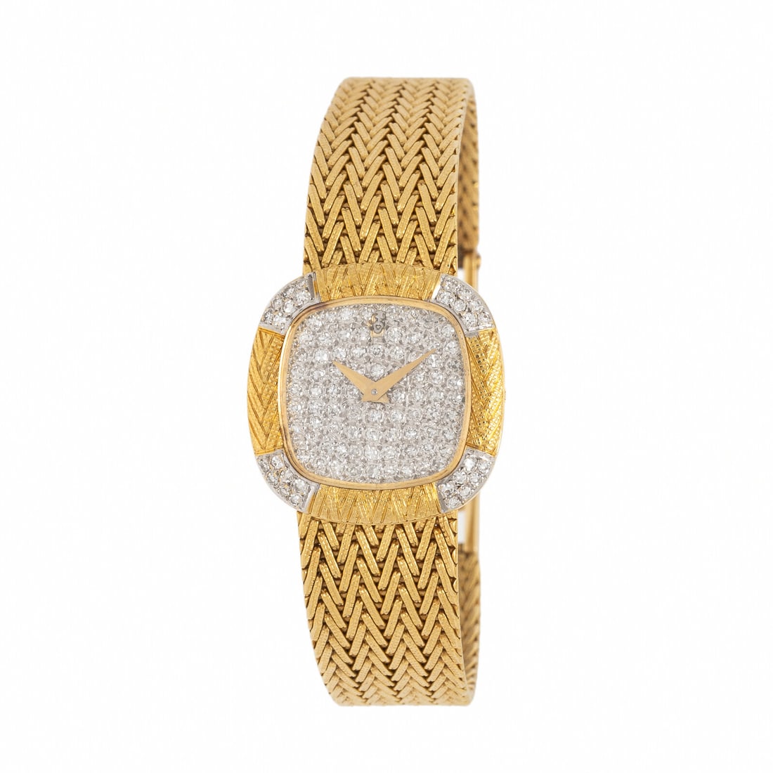Corum, 18K Yellow Gold and Diamond Pavé Watch: Corum, 18K Yellow Gold and Diamond Pavé Watch Maker: Corum Serial number: 14226P57 Case number: 340925 Movement number: 179748 Case size: Approx. 21 mm Case material: 18K yellow gold Bezel: Diamo