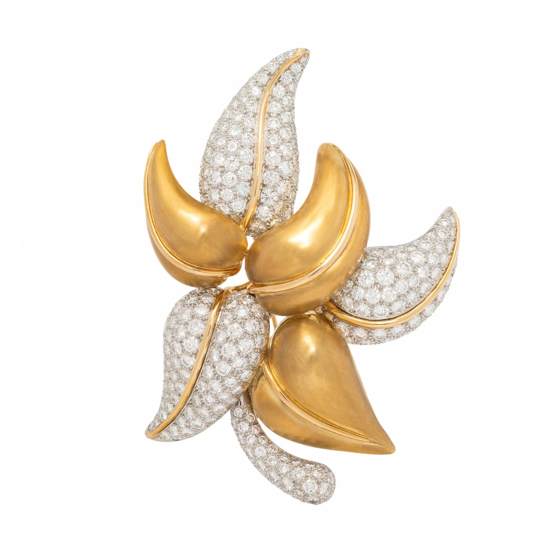 W. Kalich, Yellow Gold and Diamond Leaf Brooch (1 of 2)