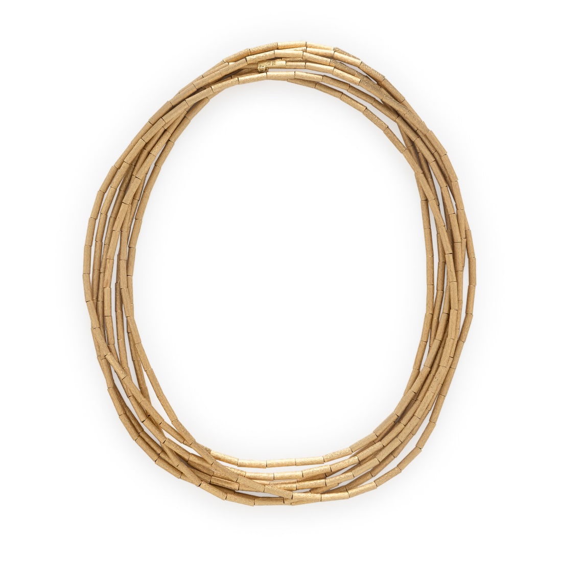 H. Stern, Brushed Yellow Gold Long Chain Necklace: H. Stern, Brushed Yellow Gold Long Chain Necklace Composed as brushed baton links strung over cord. 18 karat yellow gold. 117 inches long. Stamp: 750 (maker's mark) ?. Gross weight: 45.55 dwt. Propert