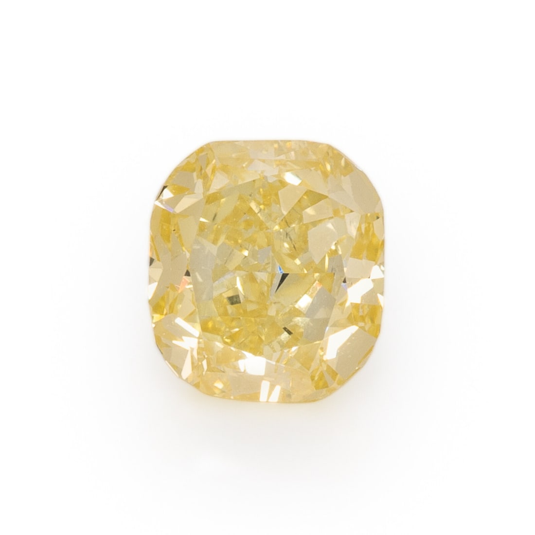 Fancy Intense Yellow Diamond: Fancy Intense Yellow Diamond An unmounted Fancy Intense Yellow cushion modified brilliant cut diamond measuring 6.23 x 5.60 x 3.78 mm. GIA, 2026, Report No. 14730435, 1.17 carats, Fancy Intense Yellow