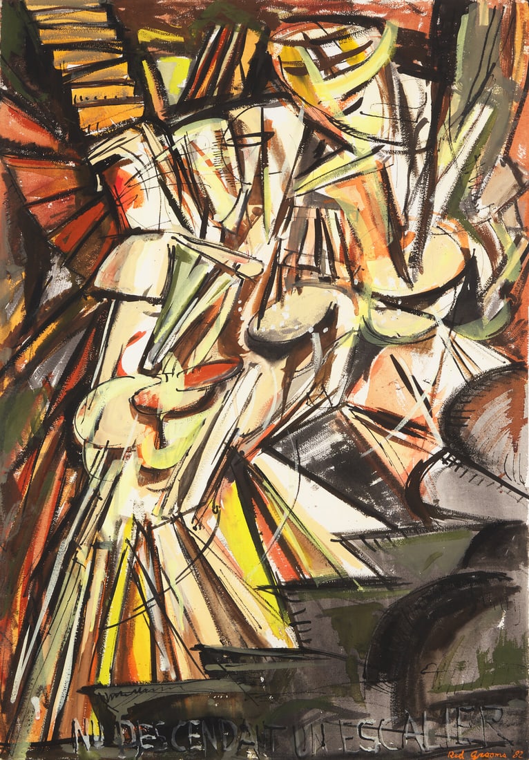 Red Grooms (American, b. 1937) After Nude Descending a Staircase, 1982: Red Grooms (American, b. 1937) After Nude Descending a Staircase, 1982 gouache on paper signed Red Grooms and dated (lower right), inscribed Nu Descendant un Escalier (lower center) 42 x 29 1/4 inches