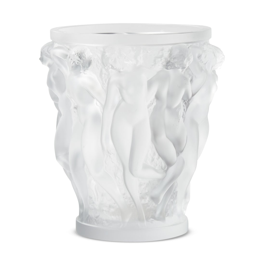 René Lalique (French, 1860–1945) Bacchantes vase: René Lalique (French, 1860–1945) Bacchantes vase frosted glass etched signature to base 9 1/2 h x 8 1/2 dia inches. The Estate of the Honorable Sandra Schultz Newman This lot is located in 