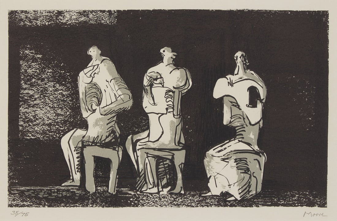 Henry Moore (British, 1898-1986) Three Seated Figures in Setting, 1975 (1 of 3)