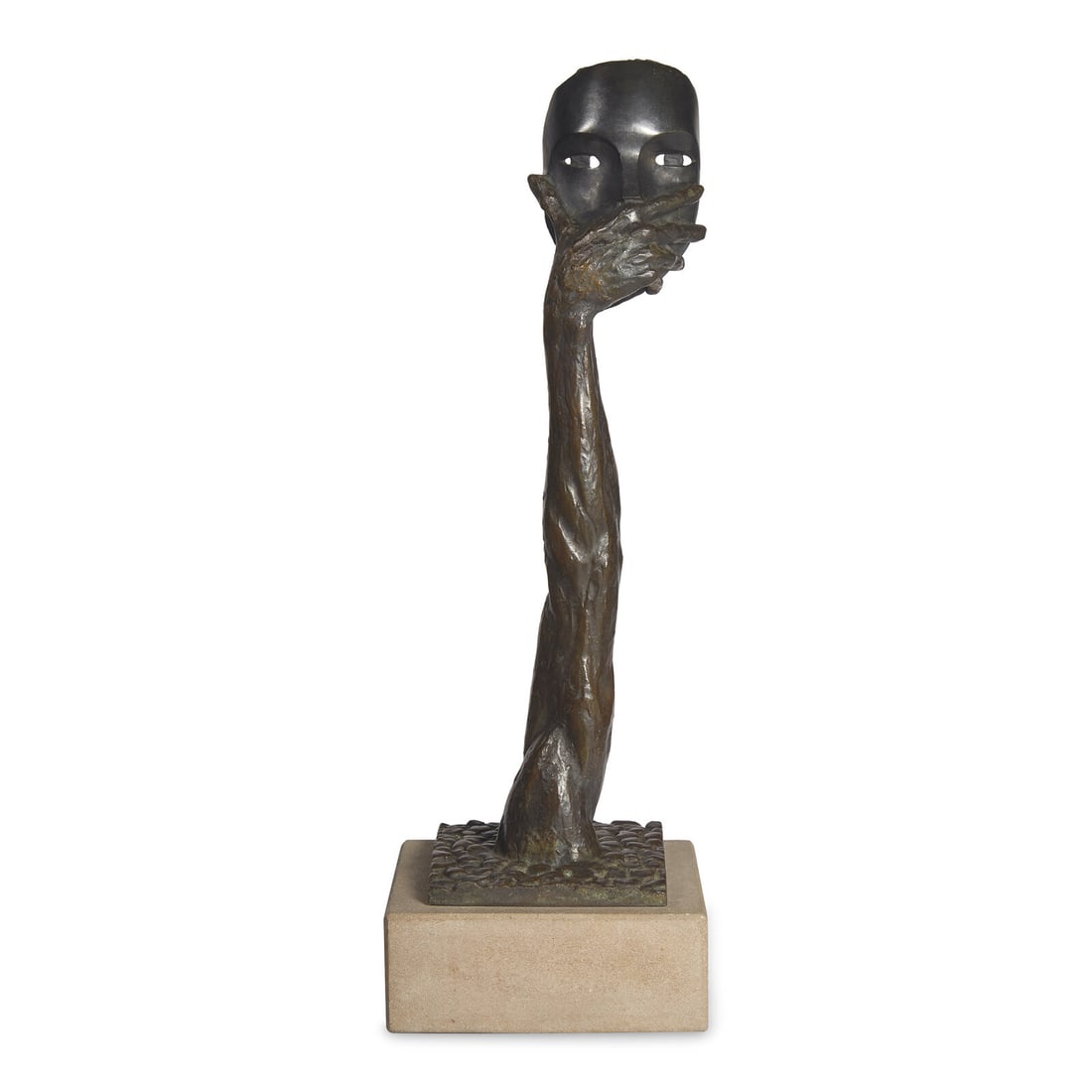 Joe Brown (American, 1909-1985) Monument to Freedom of Expression, 1975: Joe Brown (American, 1909-1985) Monument to Freedom of Expression, 1975 bronze with brown patina on stone base 22 3/4 x 7 1/2 x 7 1/2 inches. The Estate of the Honorable Sandra Schultz Newman This lot