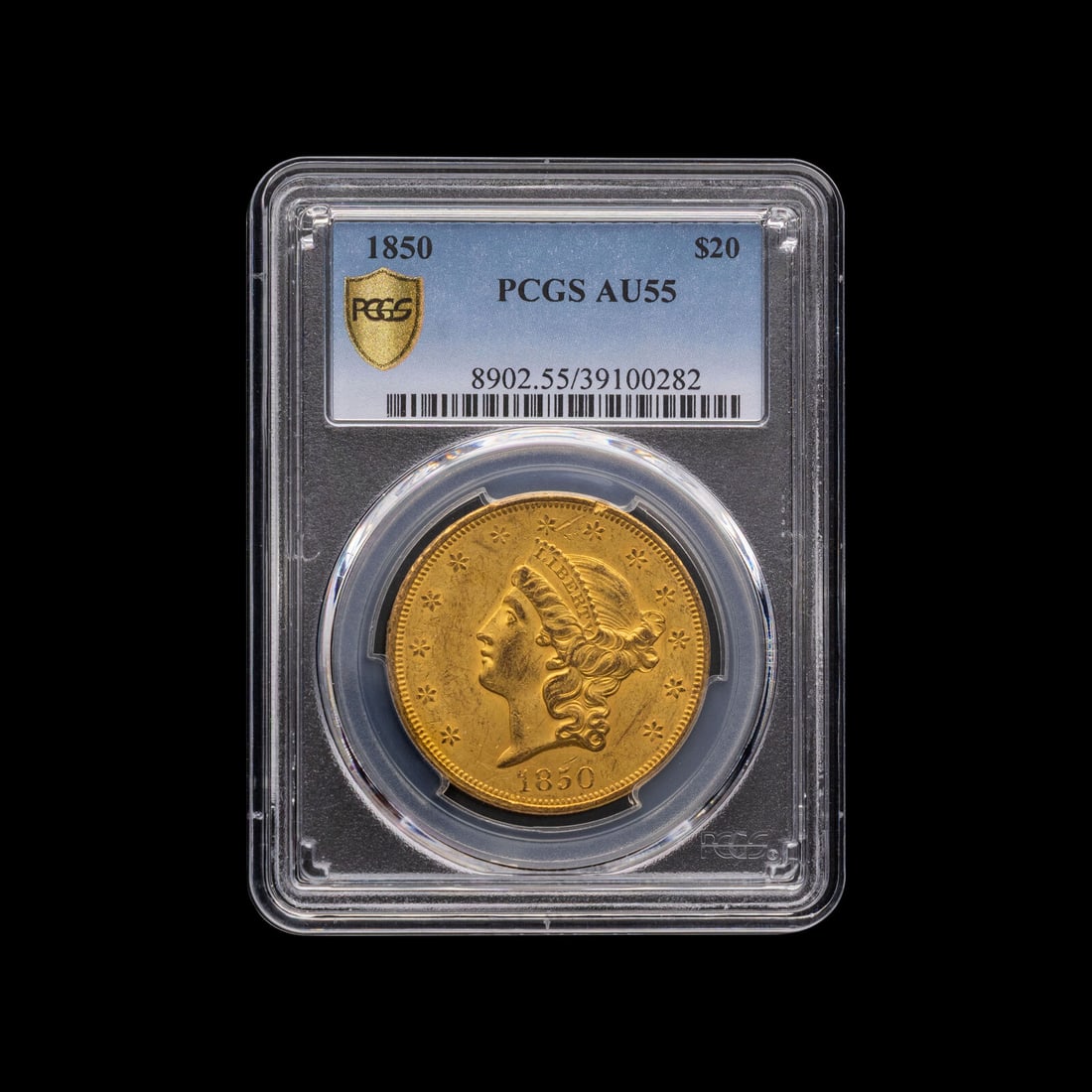 An 1850 Liberty Head $20 Gold Coin [PCGS AU55]: An 1850 Liberty Head $20 Gold Coin [PCGS AU55] This lot is located in Chicago.