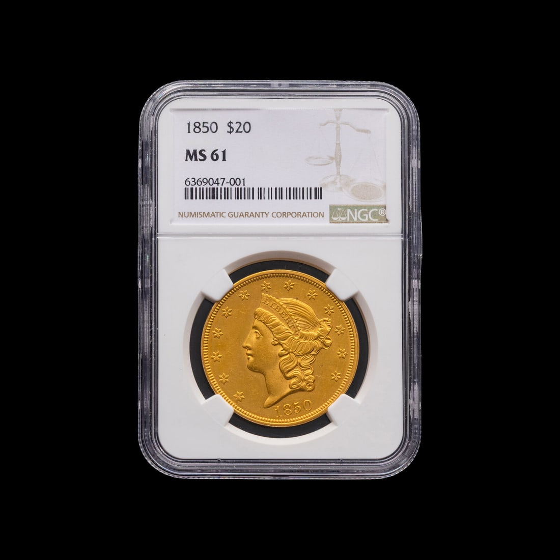 An 1850 Liberty Head $20 Gold Coin [NGC MS61]: An 1850 Liberty Head $20 Gold Coin [NGC MS61] This lot is located in Chicago.