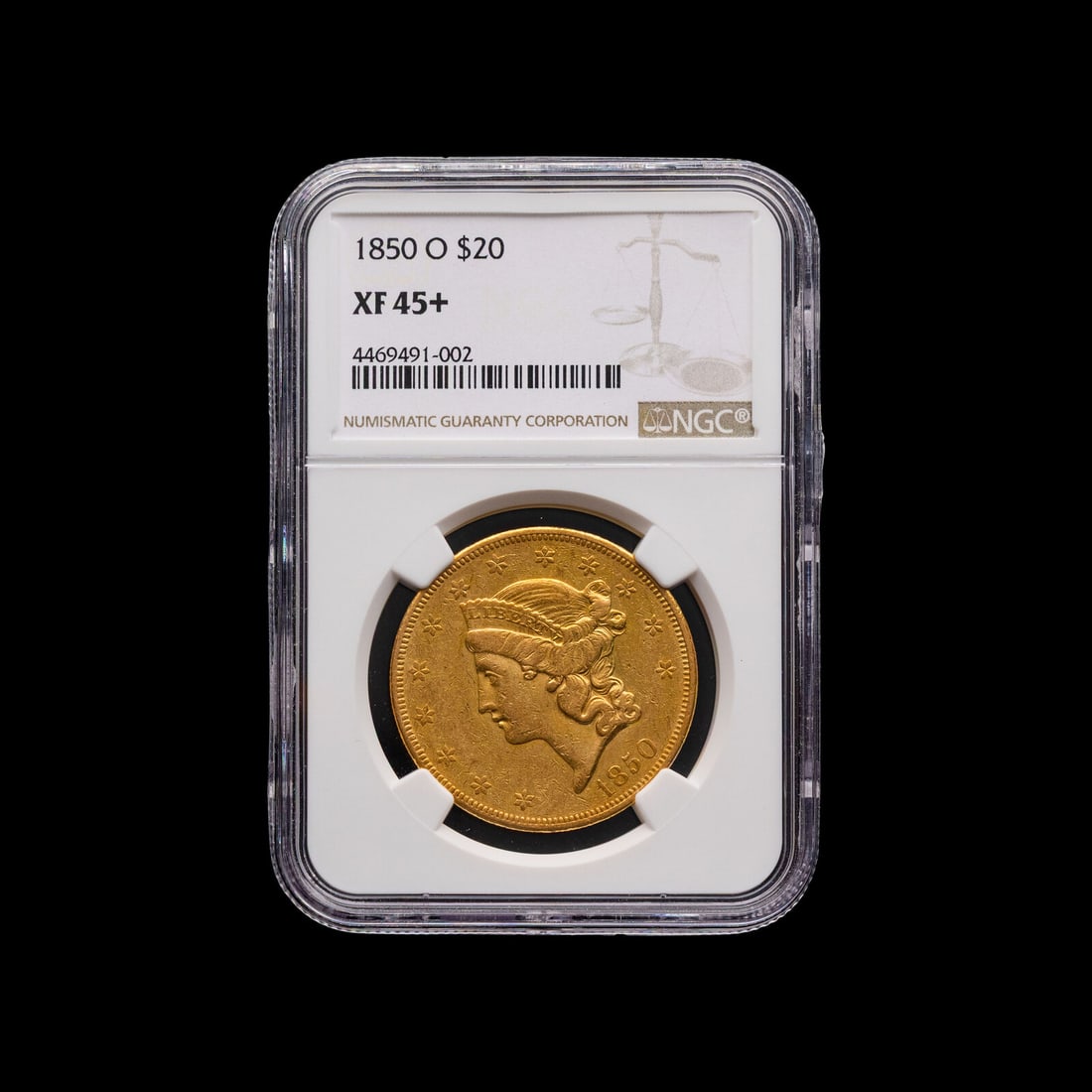 An 1850-O Liberty Head $20 Gold Coin [NGC XF 45+] (1 of 2)