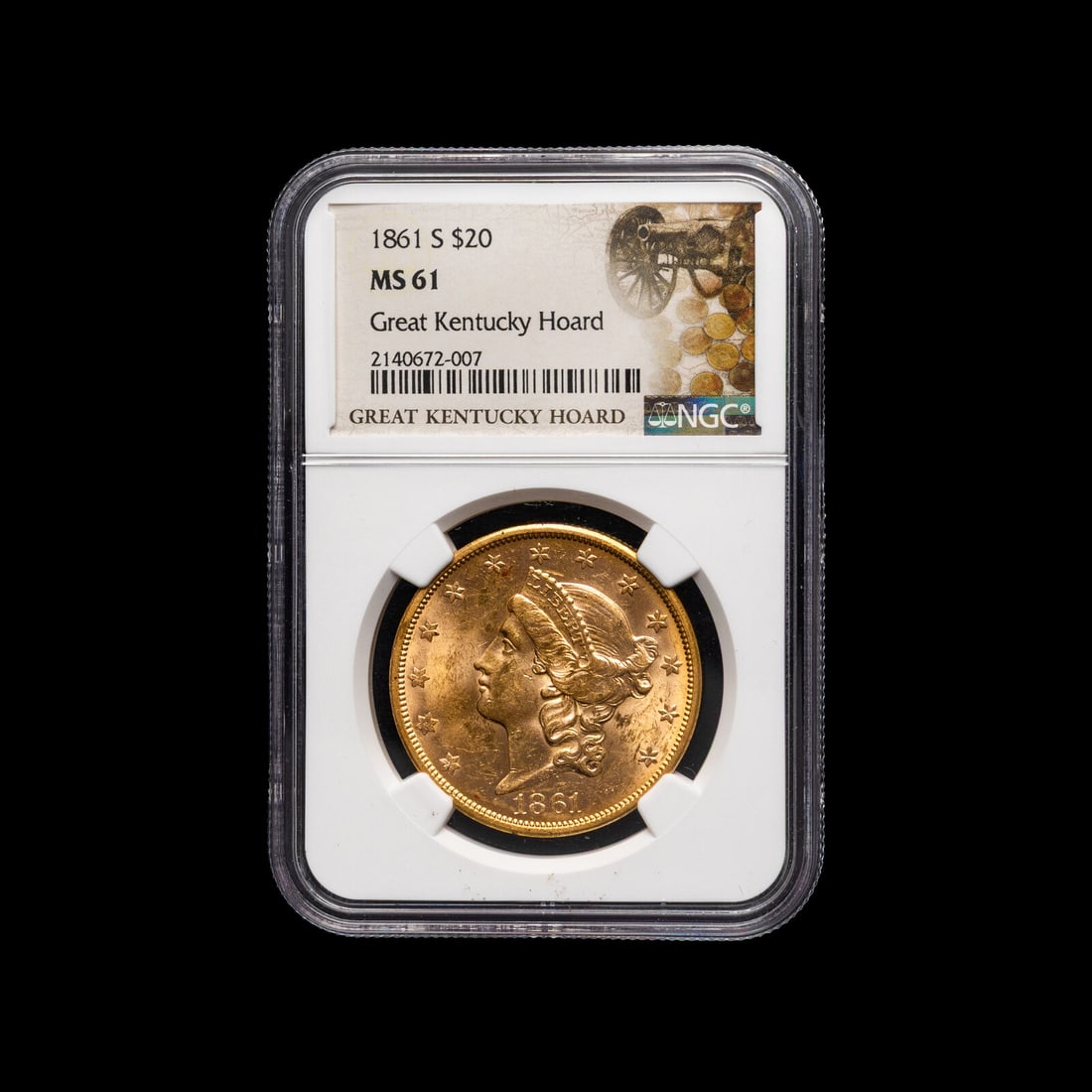 A 1861-S Liberty Head $20 Gold Coin [NGC MS61; ex. Great Kentucky Hoard] (1 of 2)