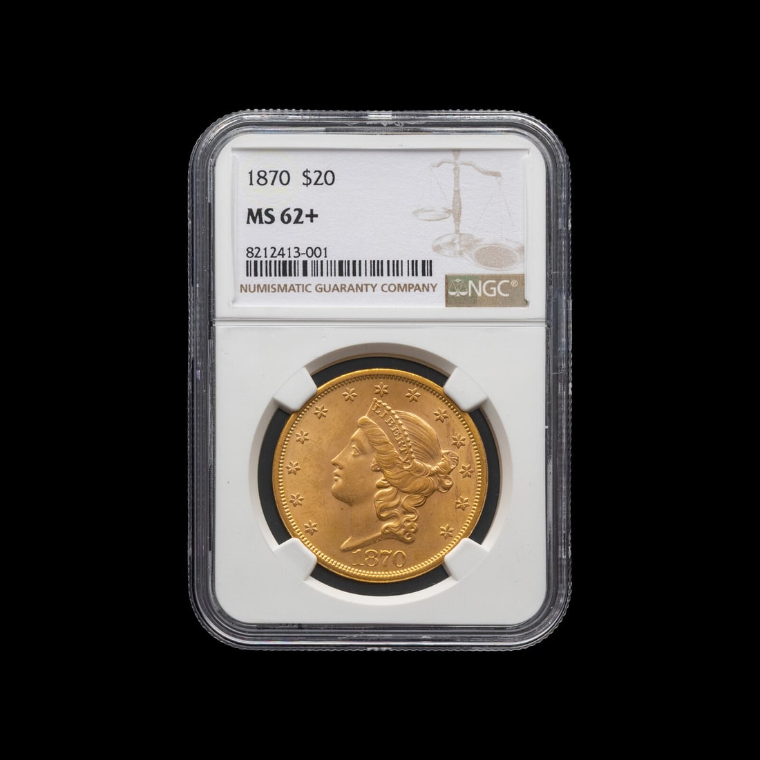 An 1870 Liberty Head $20 Gold Coin [NGC MS62+] (1 of 2)