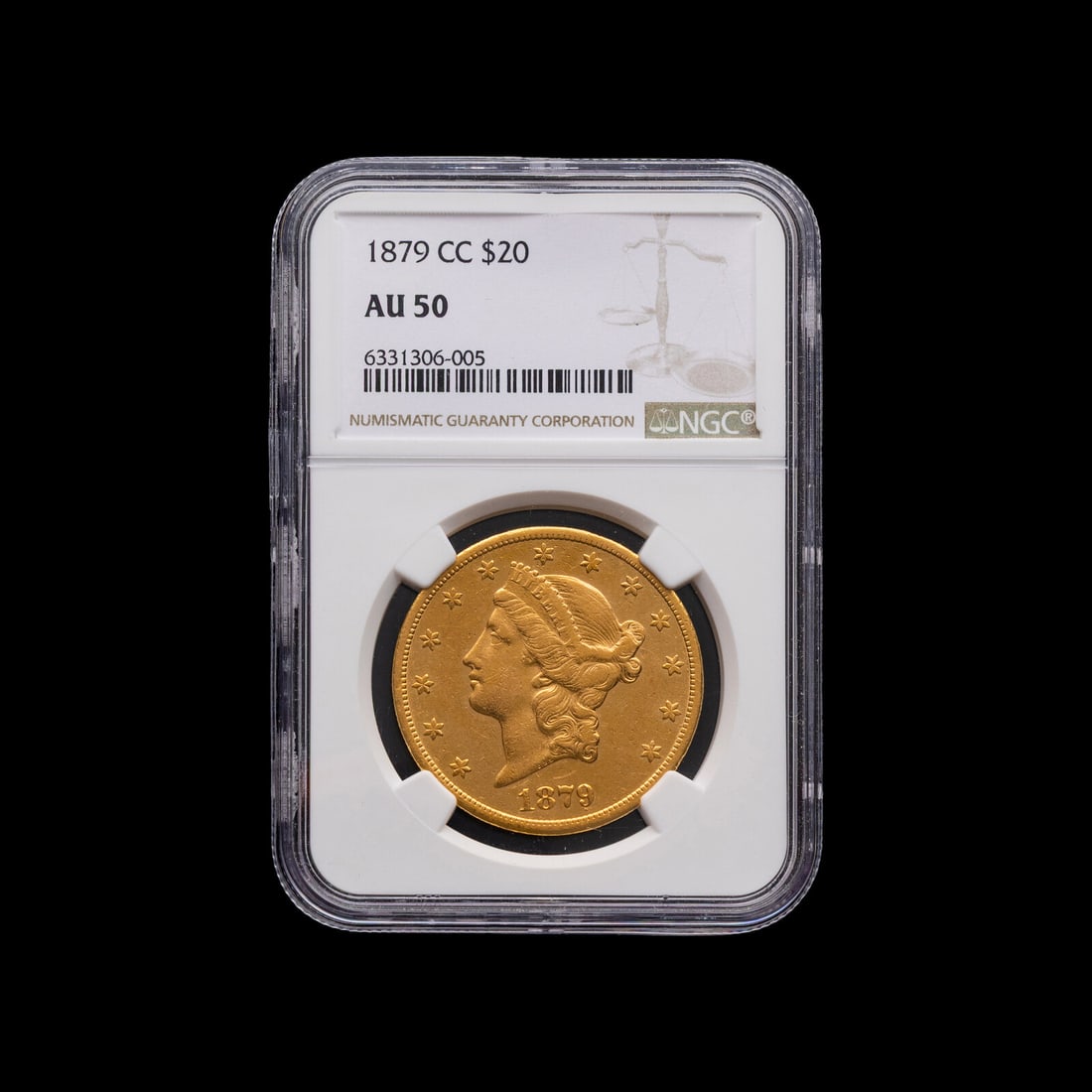 An 1879-CC Liberty Head $20 Gold Coin [NGC AU50] (1 of 2)