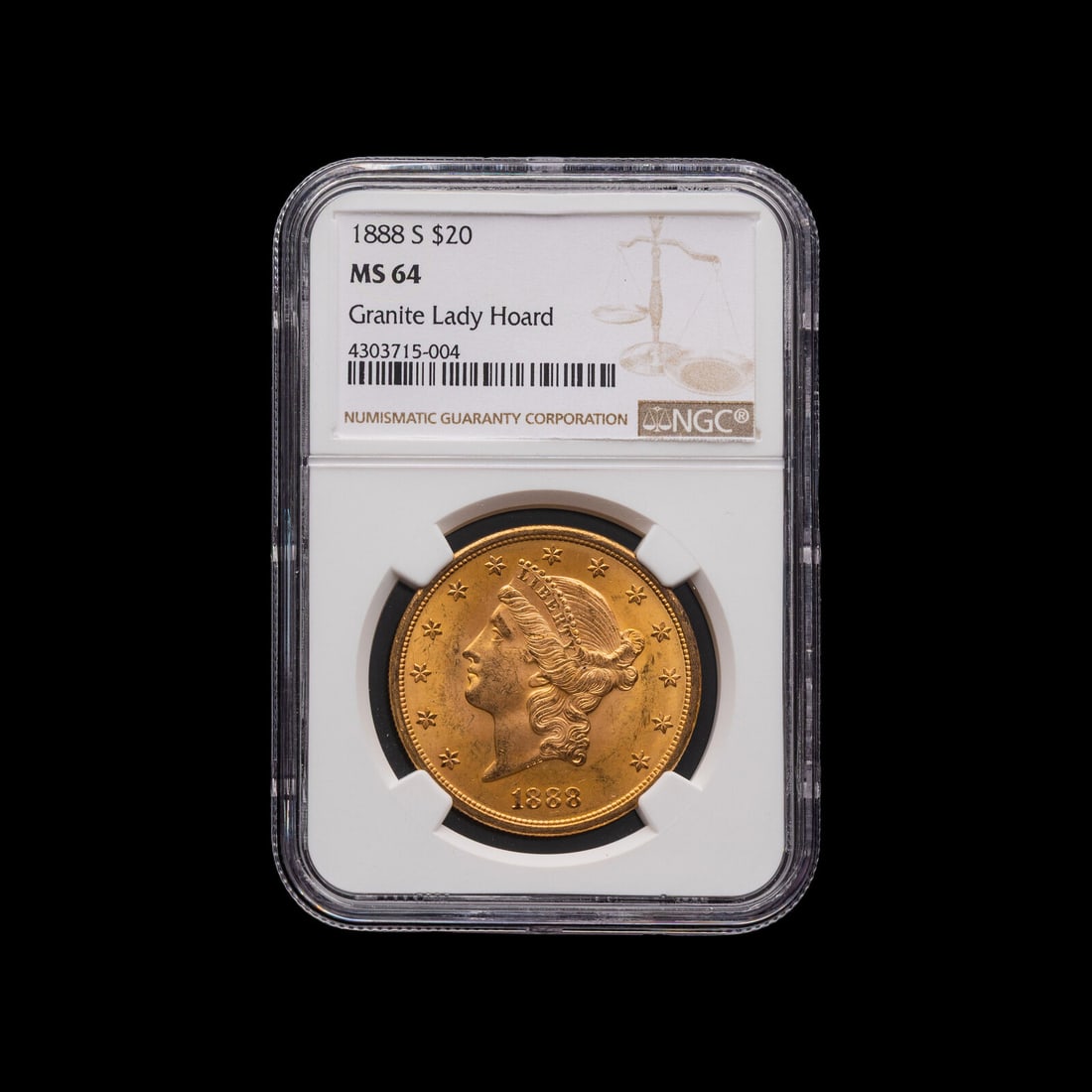 An 1888-S Liberty Head $20 Gold Coin [NGC MS64; ex. Granite Lady Hoard] (1 of 2)