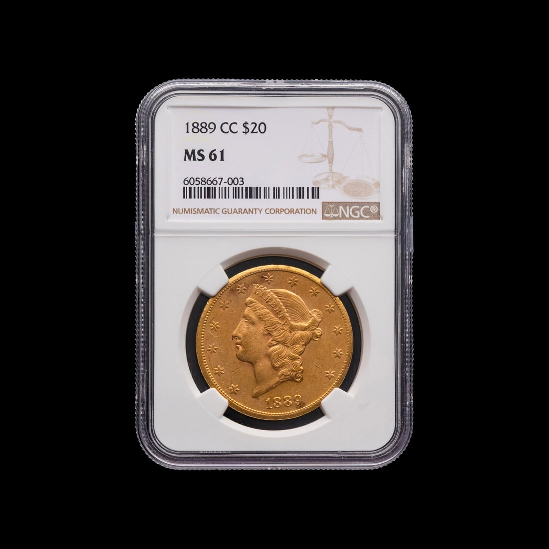 An 1889-CC Liberty Head $20 Gold Coin [NGC MS61] (1 of 4)