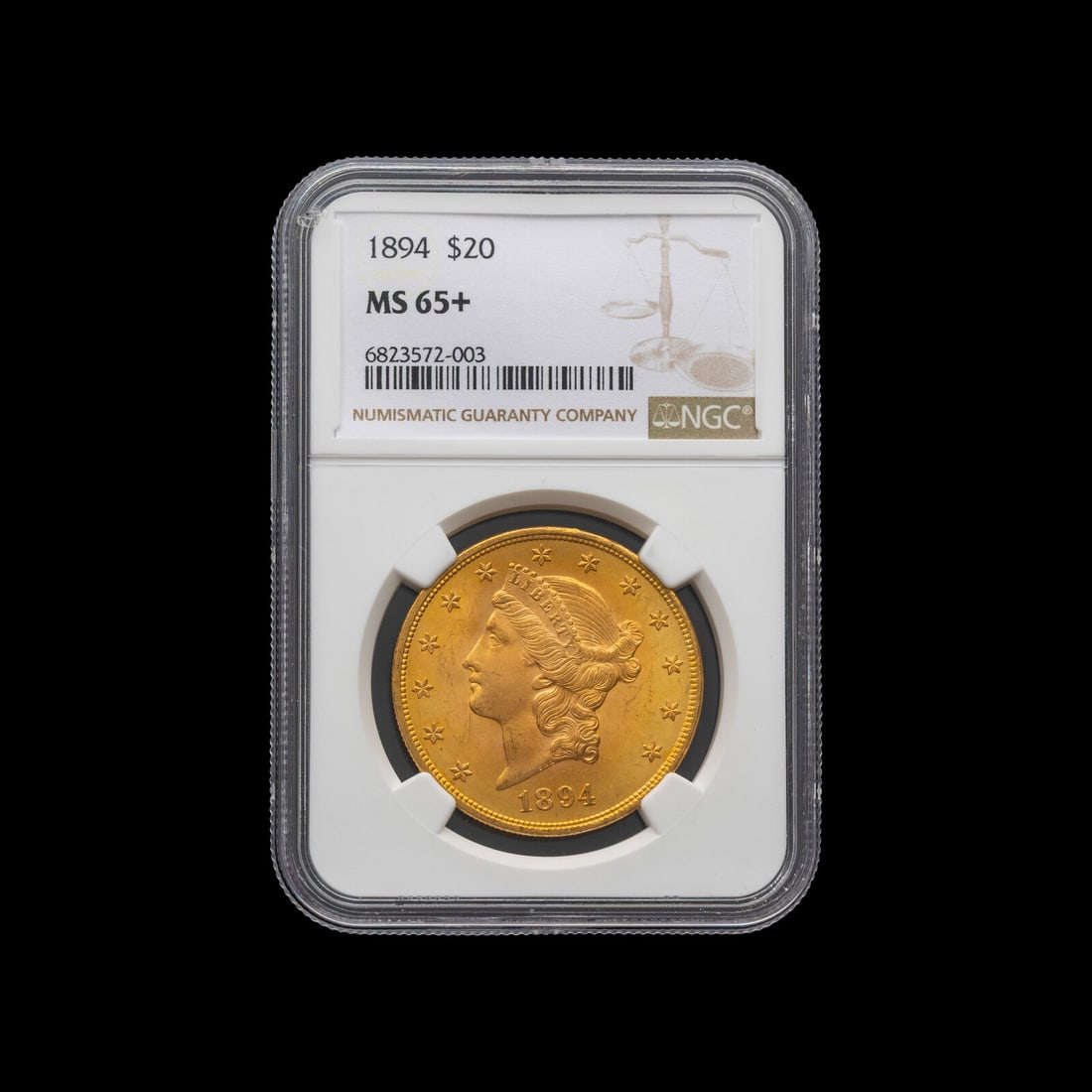 An 1894 Liberty Head $20 Gold Coin [NGC MS65+]: An 1894 Liberty Head $20 Gold Coin [NGC MS65+] This lot is located in Chicago.