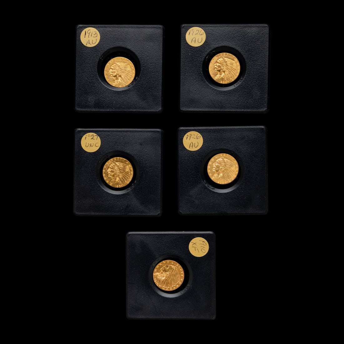 A Group of Five Indian Head $2.50 Gold Coins (1 of 2)