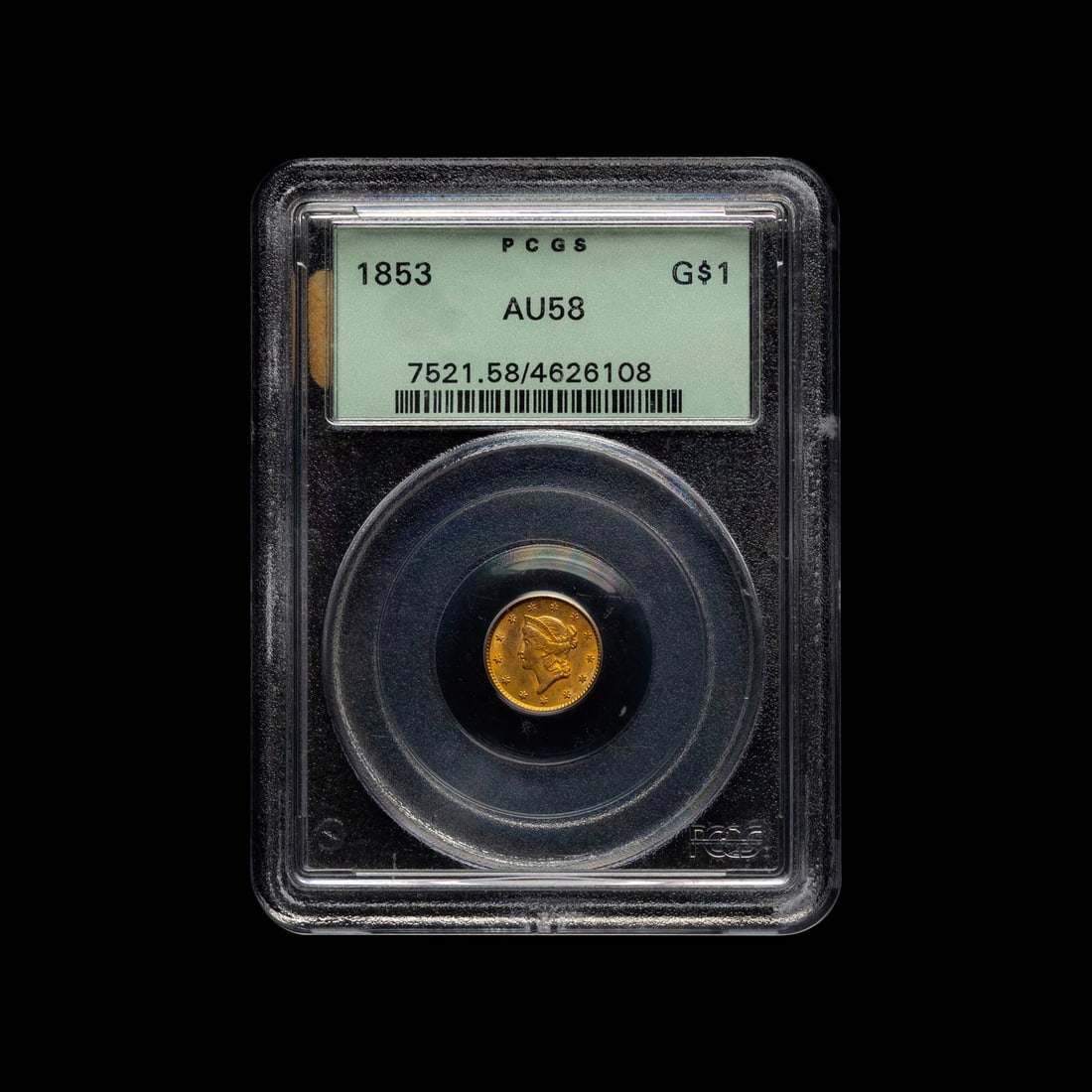 An 1853 Liberty Head $1 Gold Coin (PCGS AU58) (1 of 2)