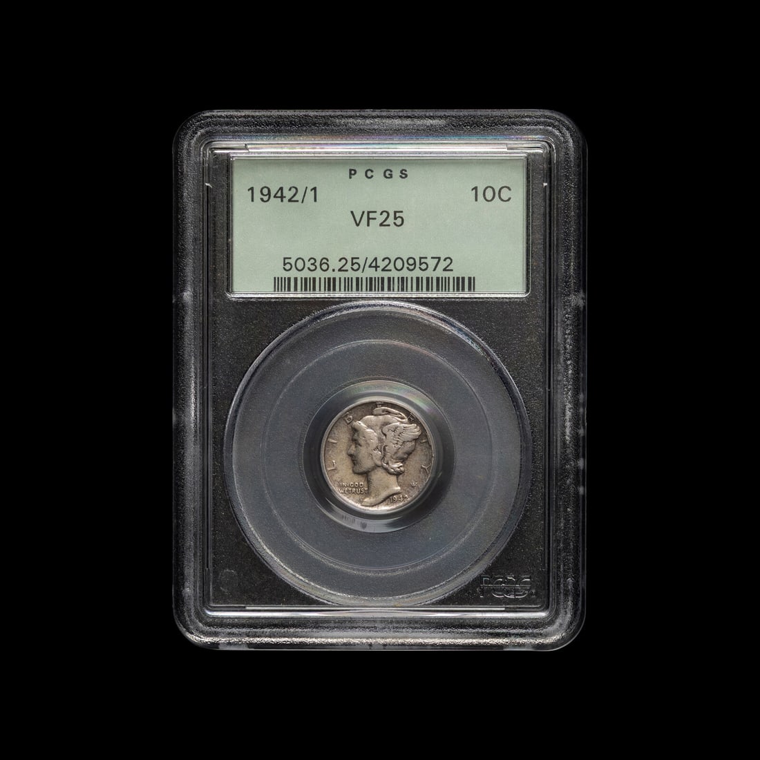 A 1942/1 Mercury 10c Coin (PCGS VF25) (1 of 2)