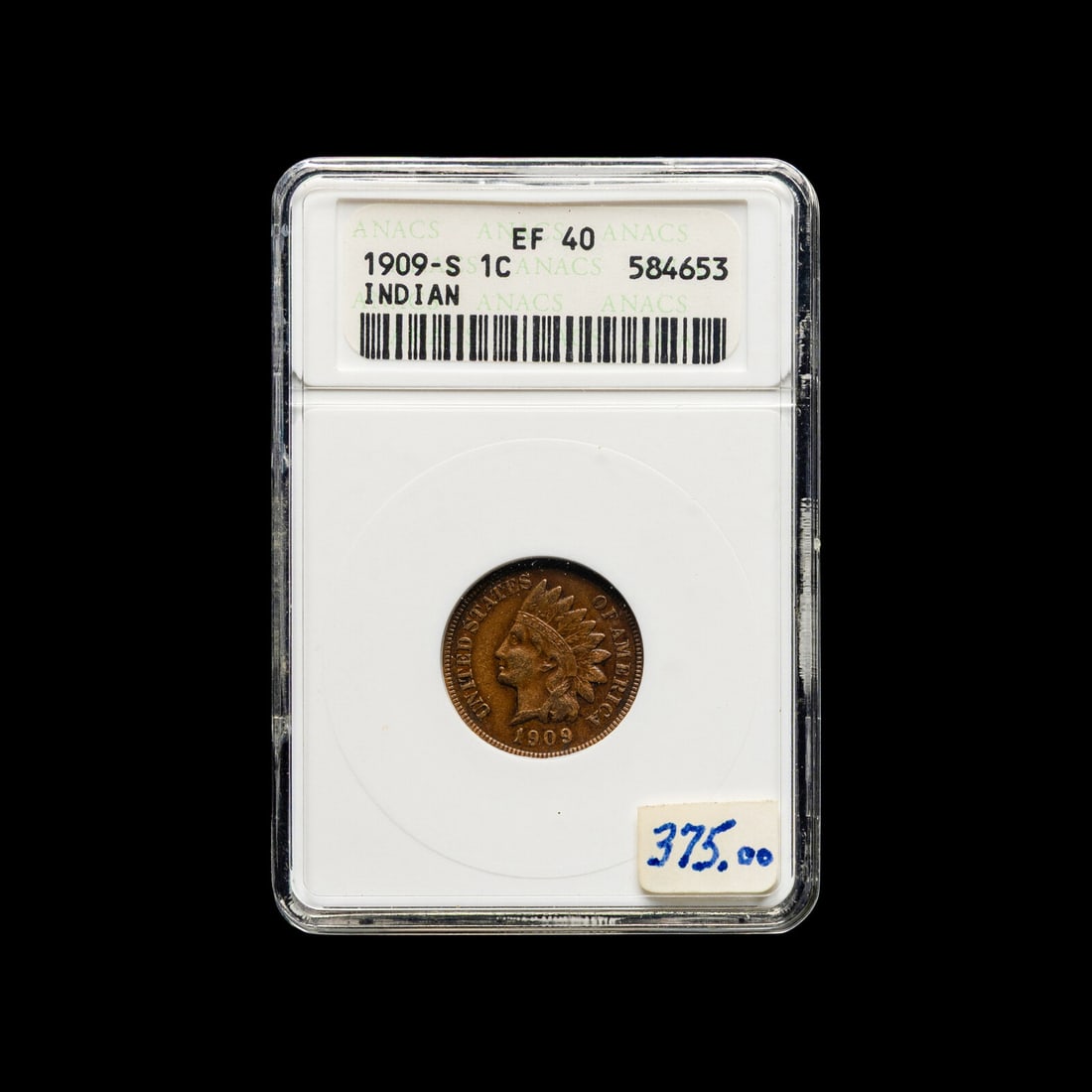 A 1909-S Indian Head 1c Coin (ANACS EF40) (1 of 2)