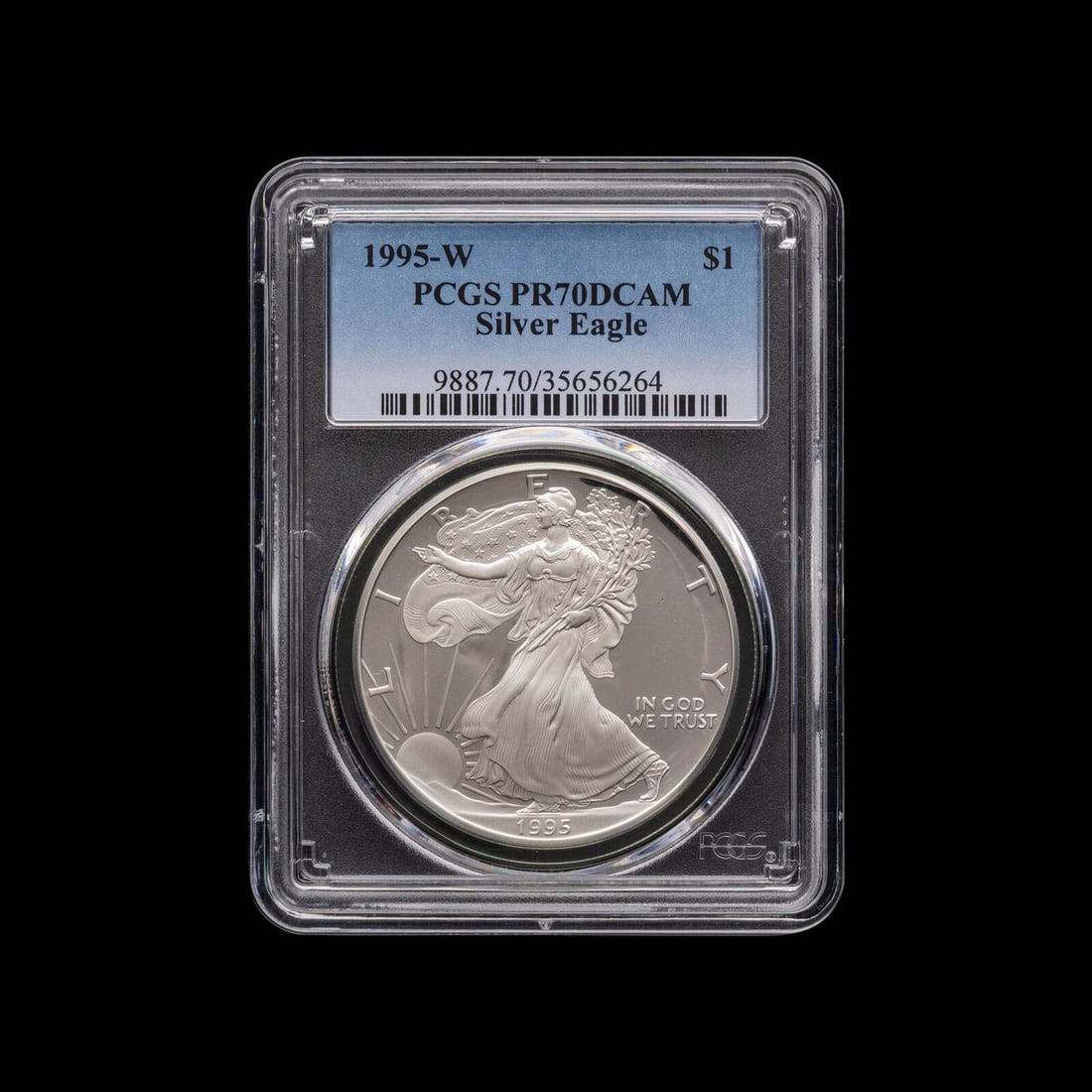 A 1995-W Silver Eagle $1 Proof [PCGS PF70 DCAM]: A 1995-W Silver Eagle $1 Proof [PCGS PF70 DCAM] This lot is located in Chicago.