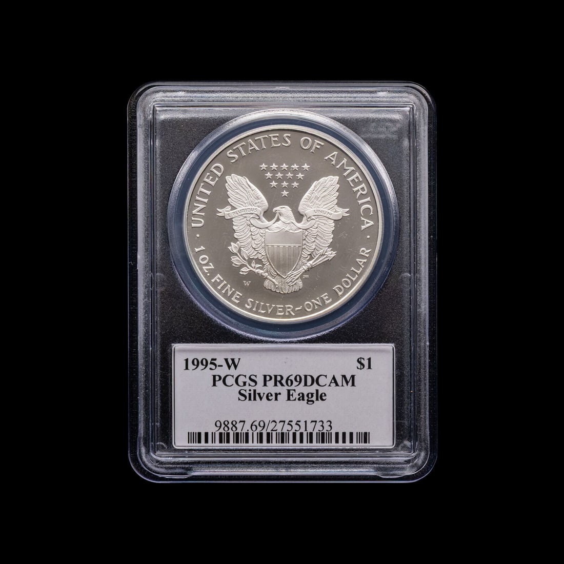 A 1995-W Silver Eagle $1 Proof [PCGS PR69 DCAM; John Mercanti Signed Label] (1 of 2)