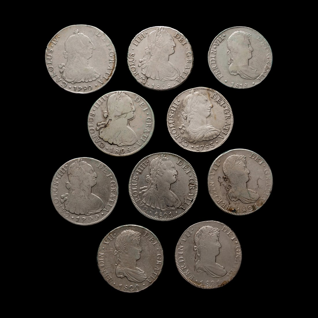 [SPANISH EMPIRE] A Group of Ten Colonial Minted 8-Reales Coins (1 of 2)