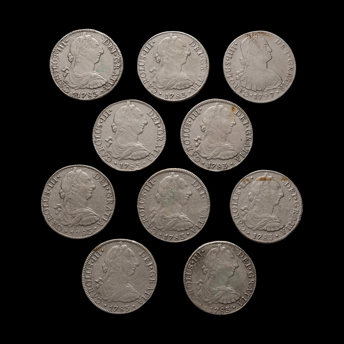 [SPANISH EMPIRE] A Group of Ten Colonial Minted 8-Reales Coins (1 of 2)
