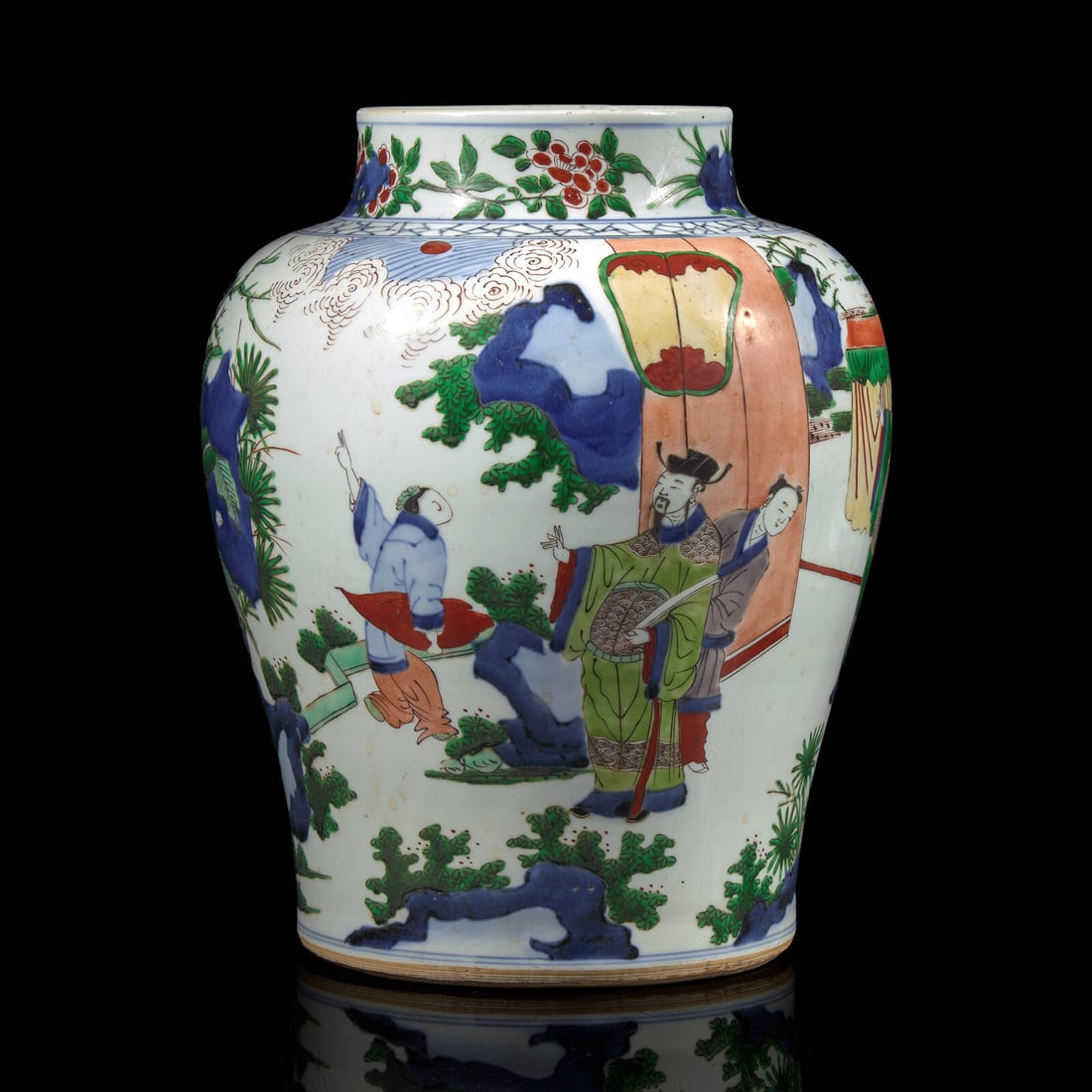 A Chinese Wucai-Decorated Porcelain Jar, 17th/18th Century (1 of 4)