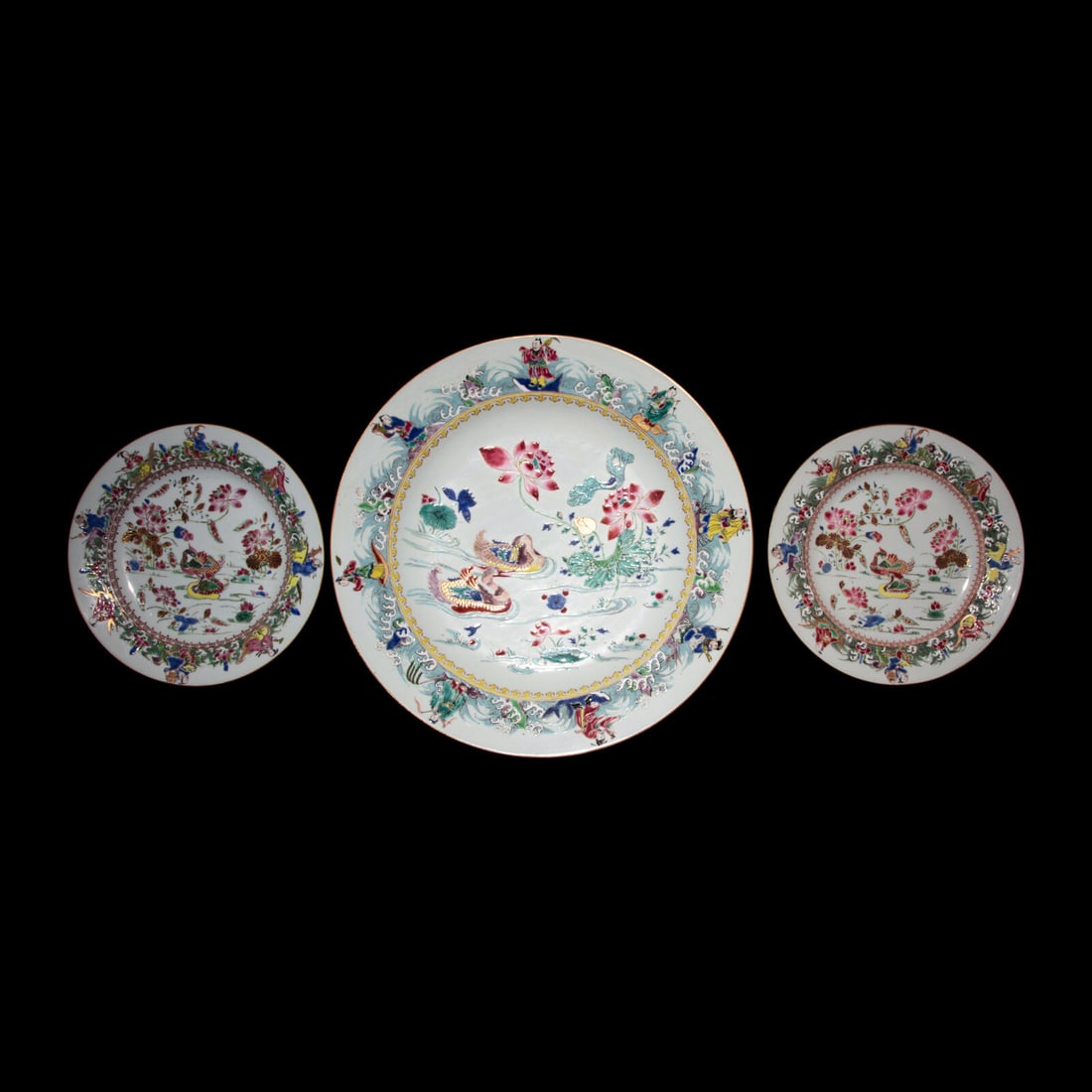 Three Chinese Export Porcelain "Mandarin Ducks and Immortals" Dishes, 18th Century (1 of 4)