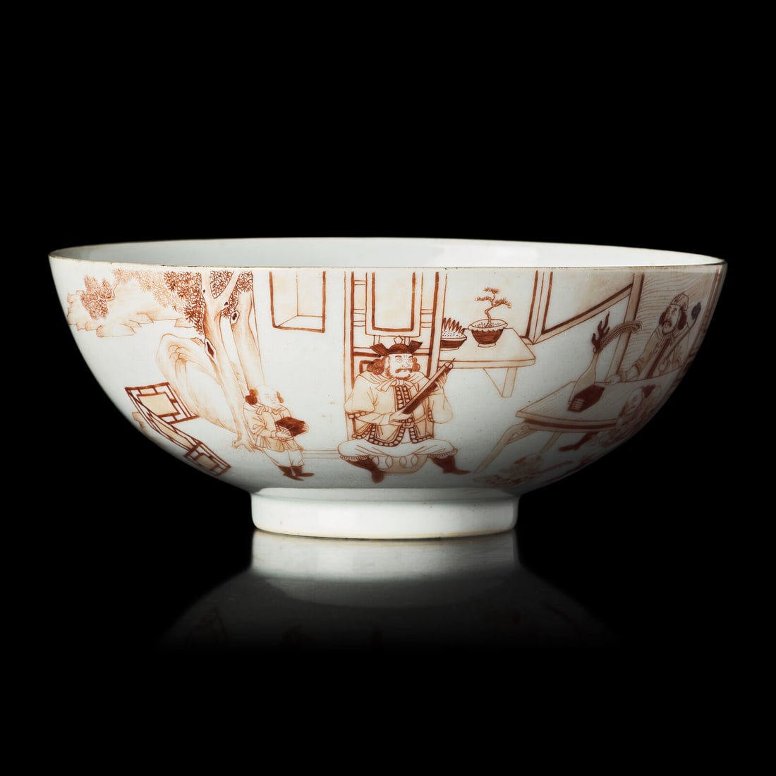 A Chinese Iron-Red Painted "Foreigners" Bowl, 18th Century (1 of 4)