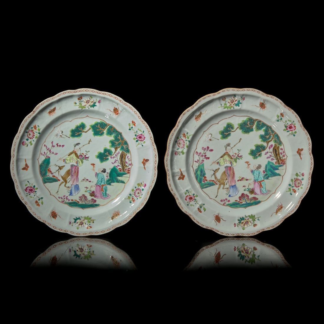 A Pair of Chinese Famille Rose 'Meiren' Chargers, Qianlong Period (1 of 2)