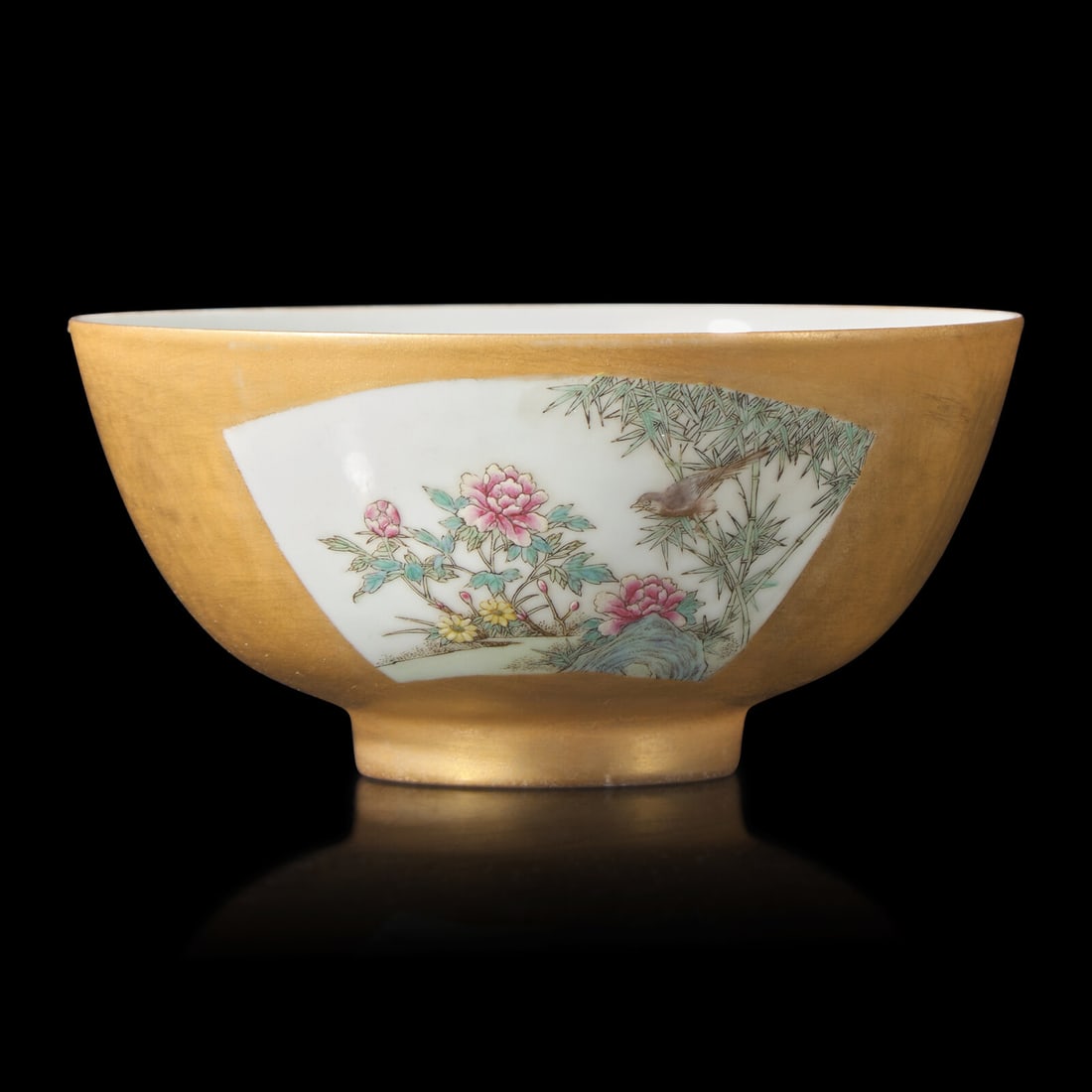 A Chinese Gold Ground Famille Rose Bowl, 20th Century (1 of 3)