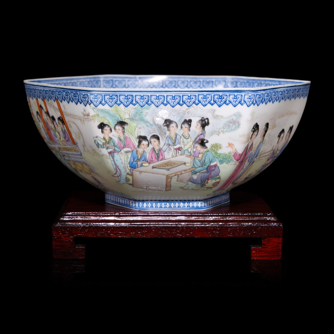 A Chinese Famille Rose 'Ladies' Eggshell Porcelain Hexagonal Bowl, 20th Century (1 of 5)
