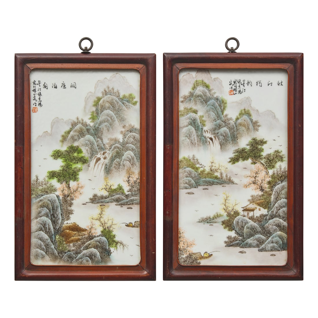 A Pair of Chinese Enameled Porcelain Landscape Plaques, Signed Zhang Zhitang (1 of 3)