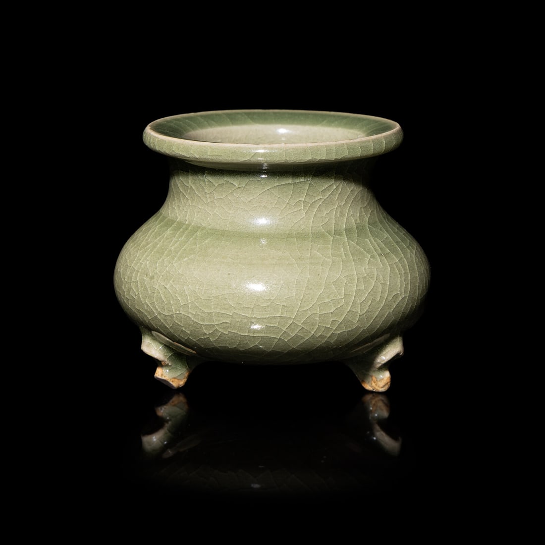 A Chinese Celadon Glazed Tripod Incense Burner (1 of 3)