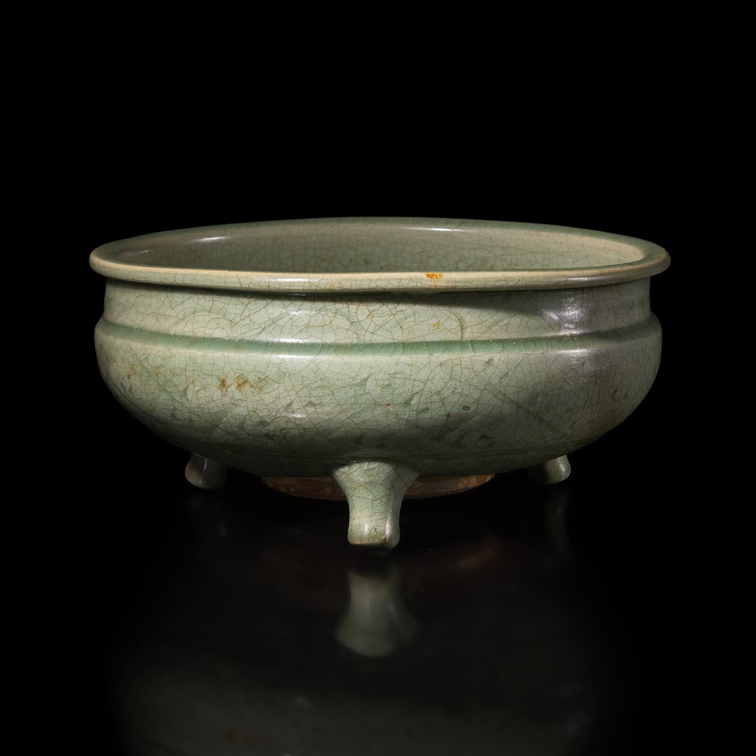 A Chinese Longquan Celadon Glazed Tripod Censer, Late Ming-Early Qing Dynasty (1 of 3)