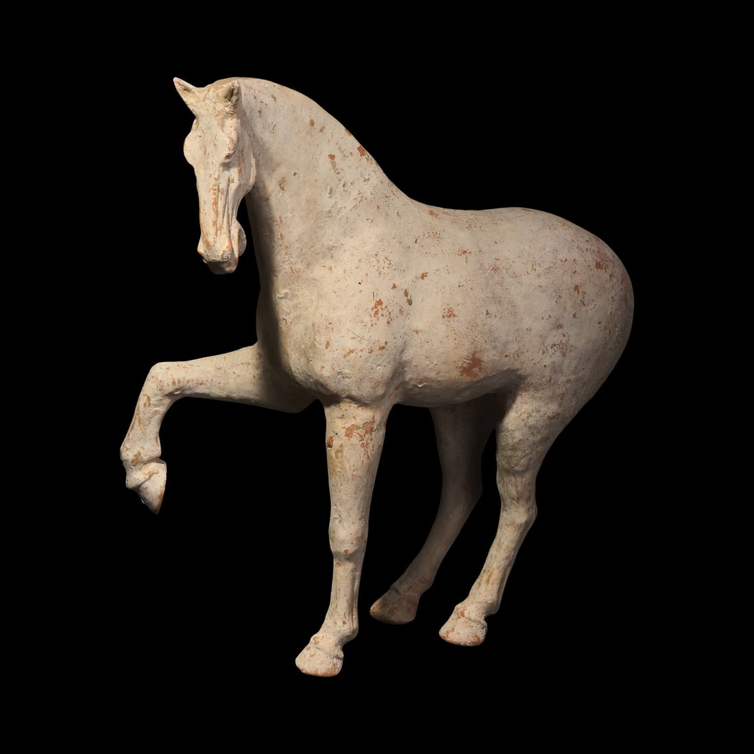 A Large Chinese Pottery Figure of a Prancing Horse, Tang Dynasty (1 of 3)