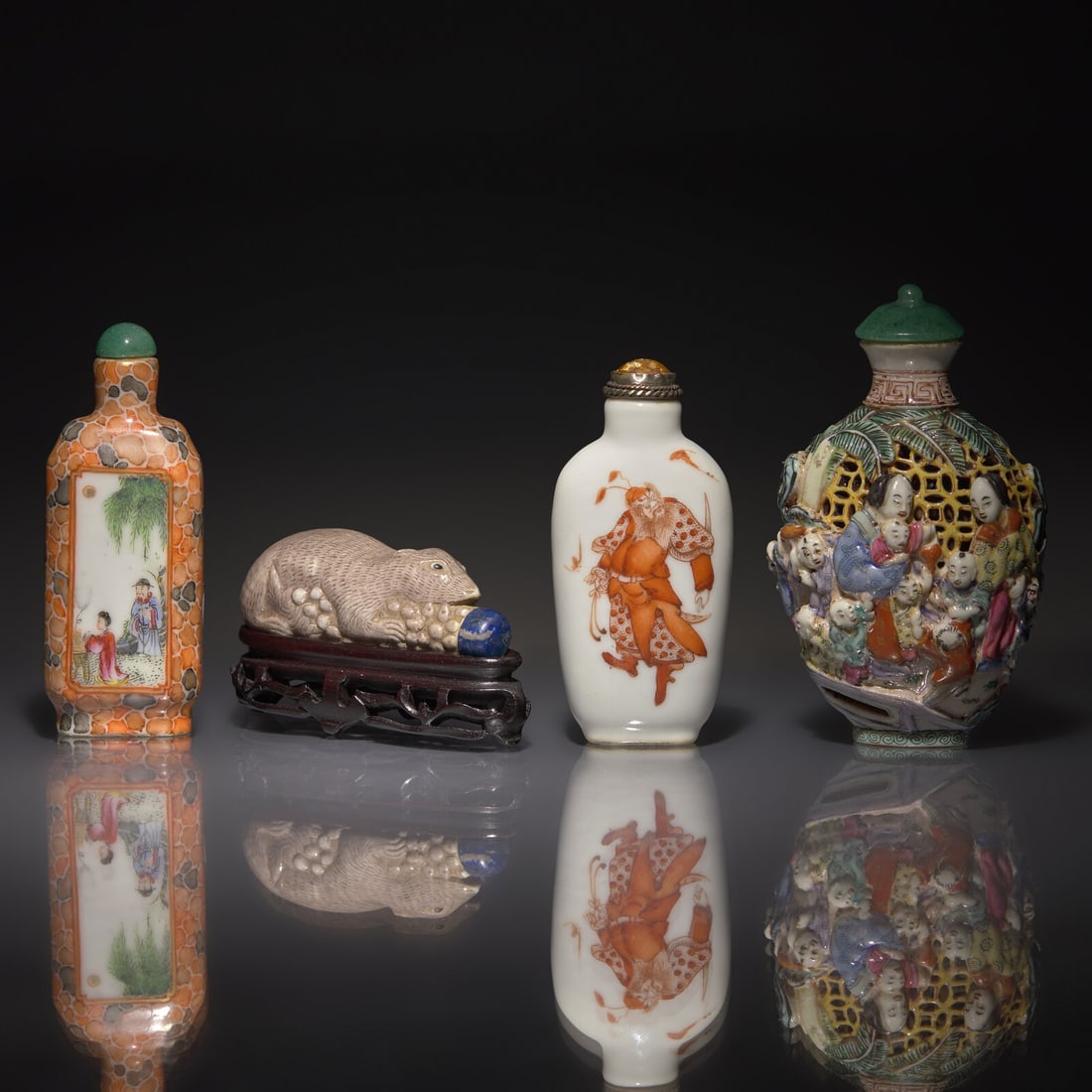 Four Chinese Porcelain Snuff Bottles, Qing Dynasty to Republic Period (1 of 3)