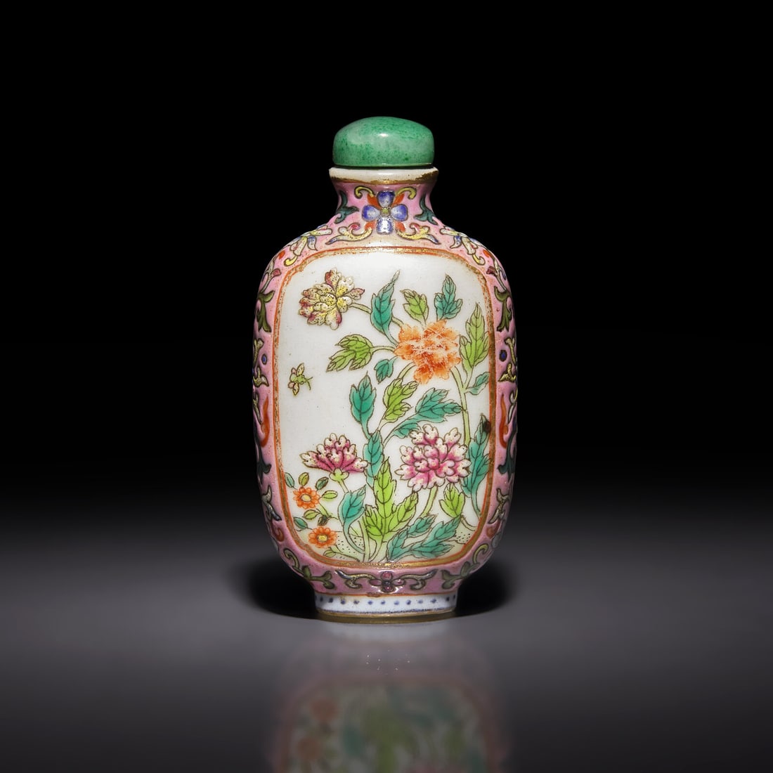 A Chinese Famille Rose-Decorated Porcelain Snuff Bottle (1 of 3)