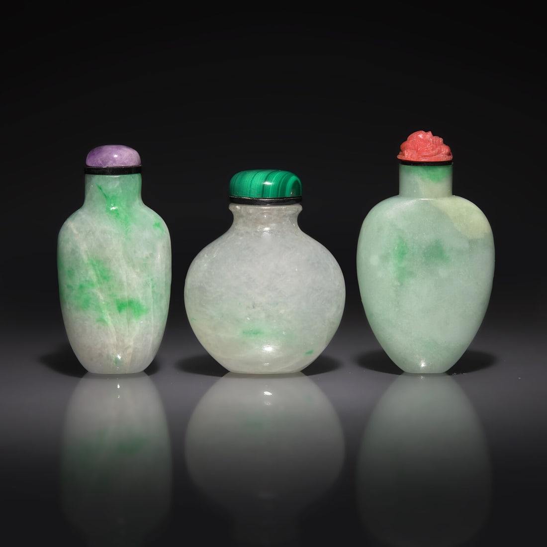Three Chinese Jadeite Snuff Bottles, 19th Century (1 of 2)