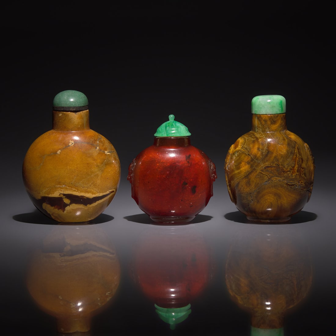 Two Chinese Root Amber and an Amber Snuff Bottle, 18th to 19th Century (1 of 2)