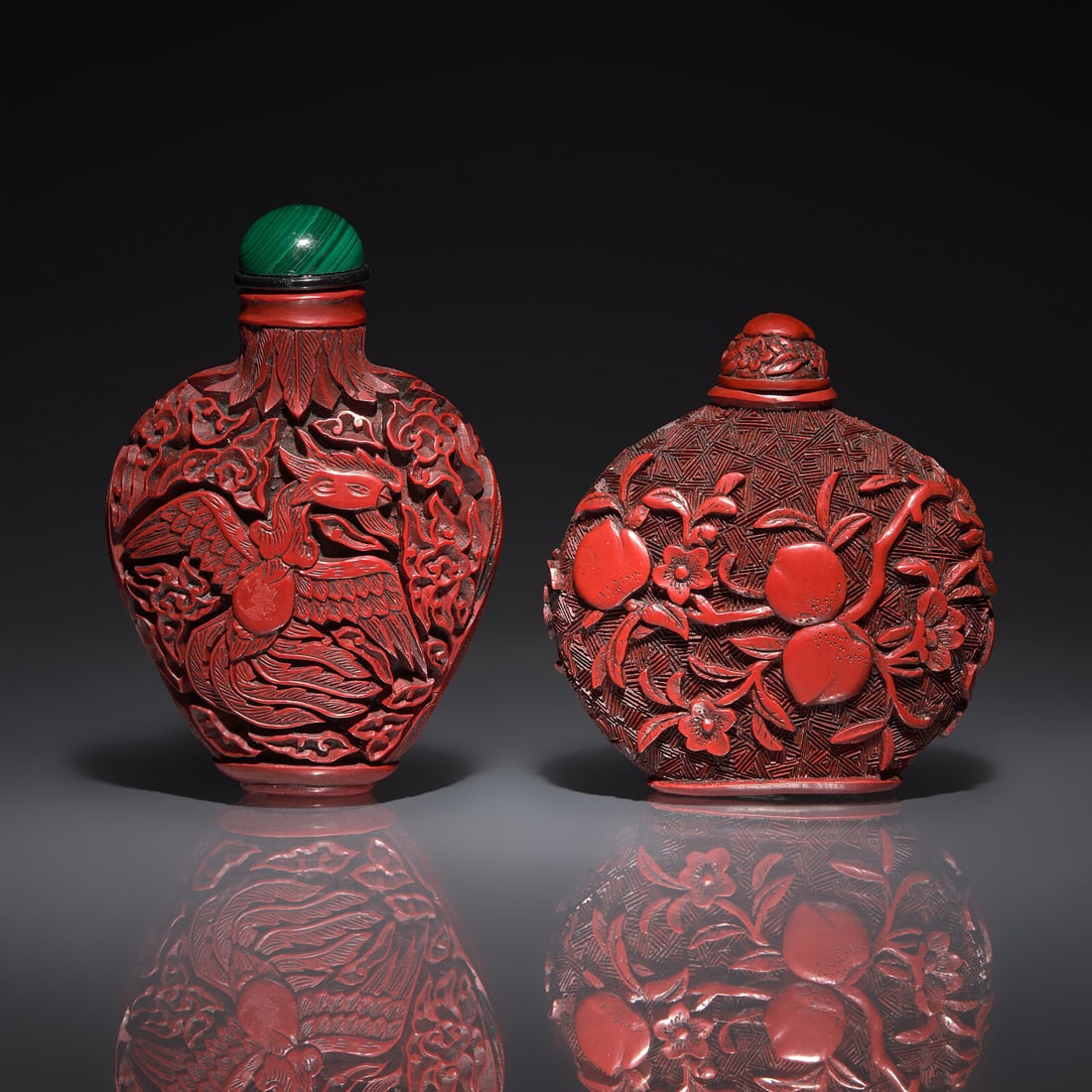 Two Chinese Cinnabar Lacquer Snuff Bottles, 18th Century (1 of 2)
