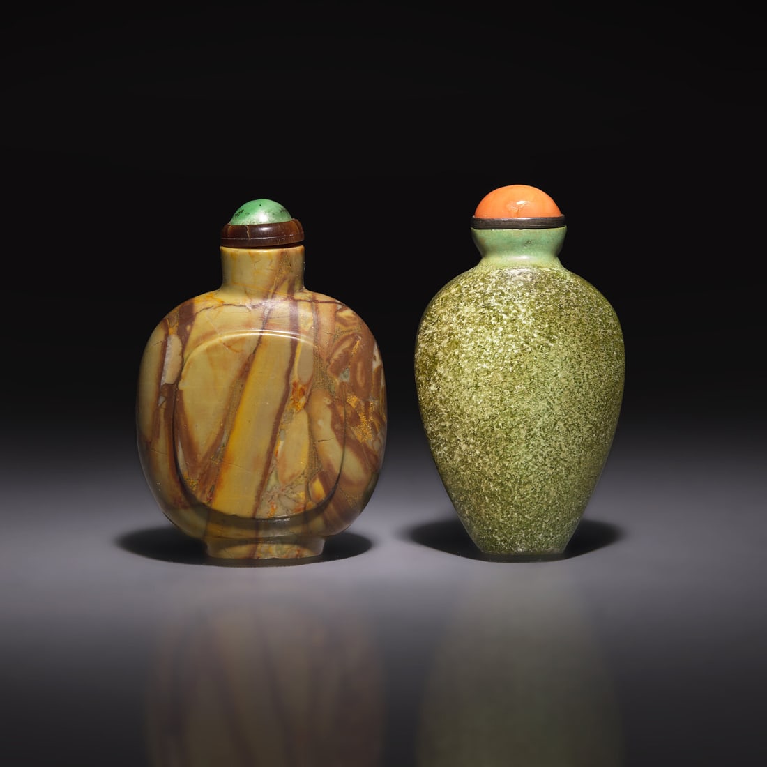 A Chinese Puddingstone and a Turquoise Snuff Bottle, 19th-20th Century (1 of 2)