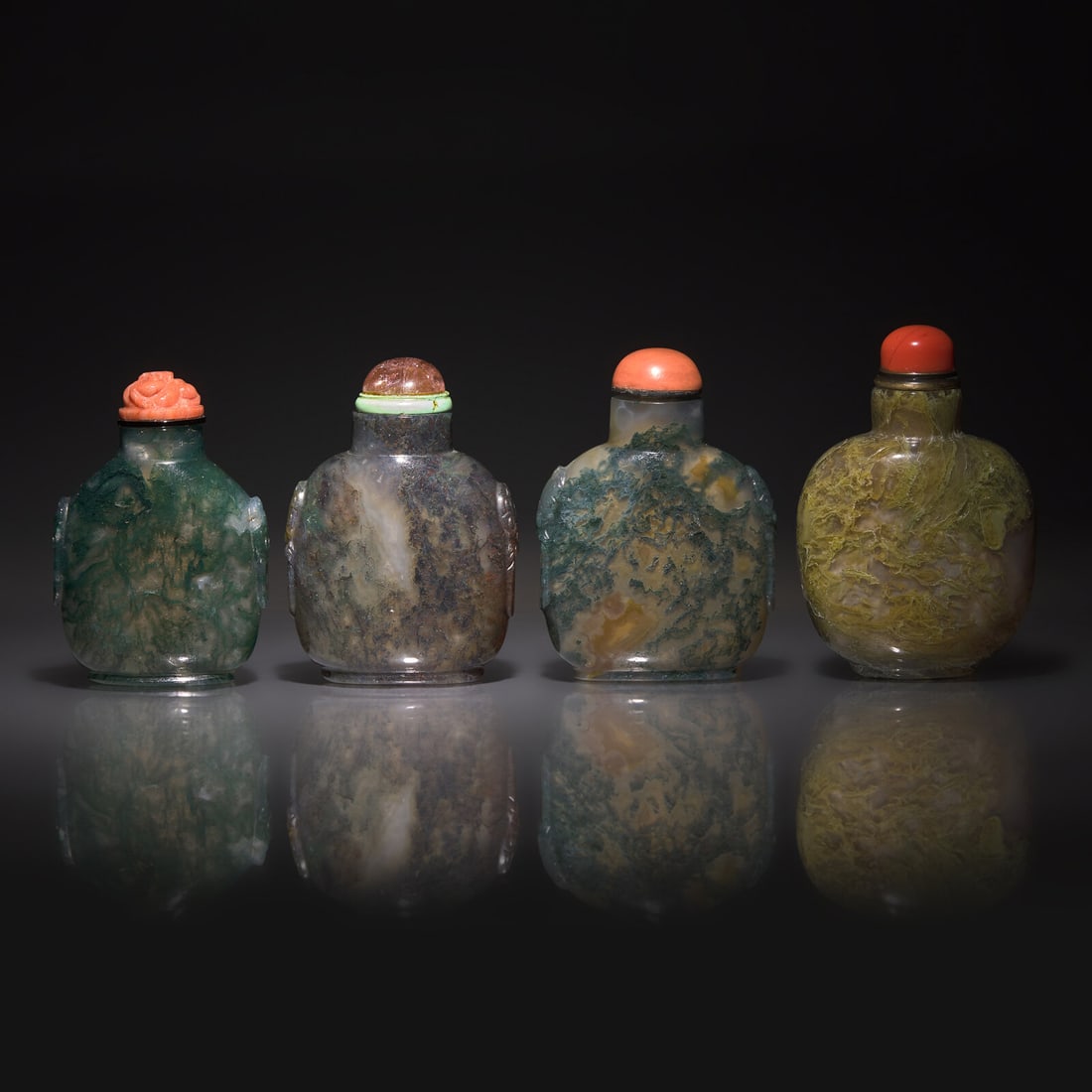 Four Chinese Moss Agate Snuff Bottles, 19th-20th Century (1 of 2)