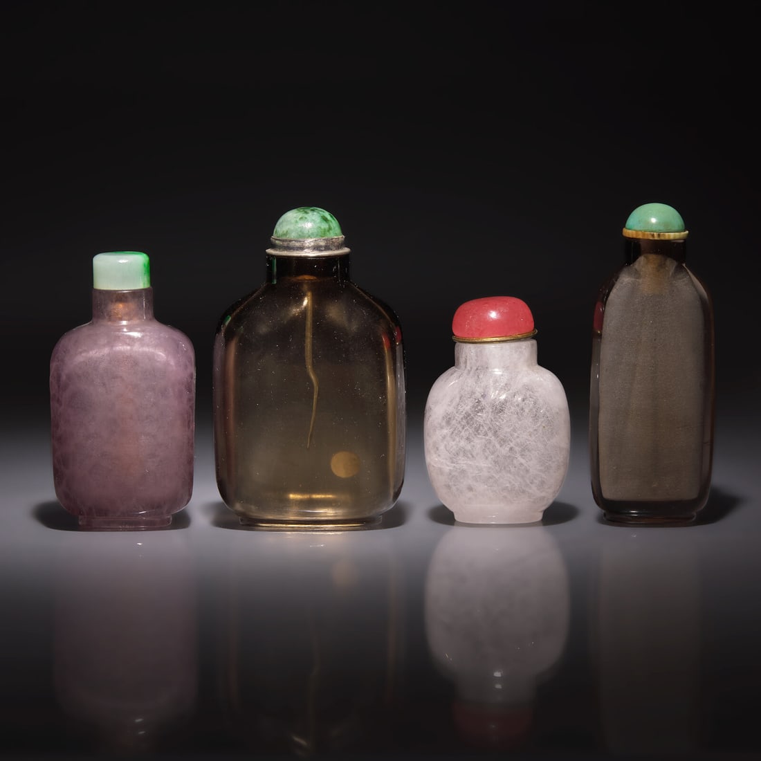 Four Chinese Quartz and Amethyst Snuff Bottles, 19th-20th Century (1 of 2)