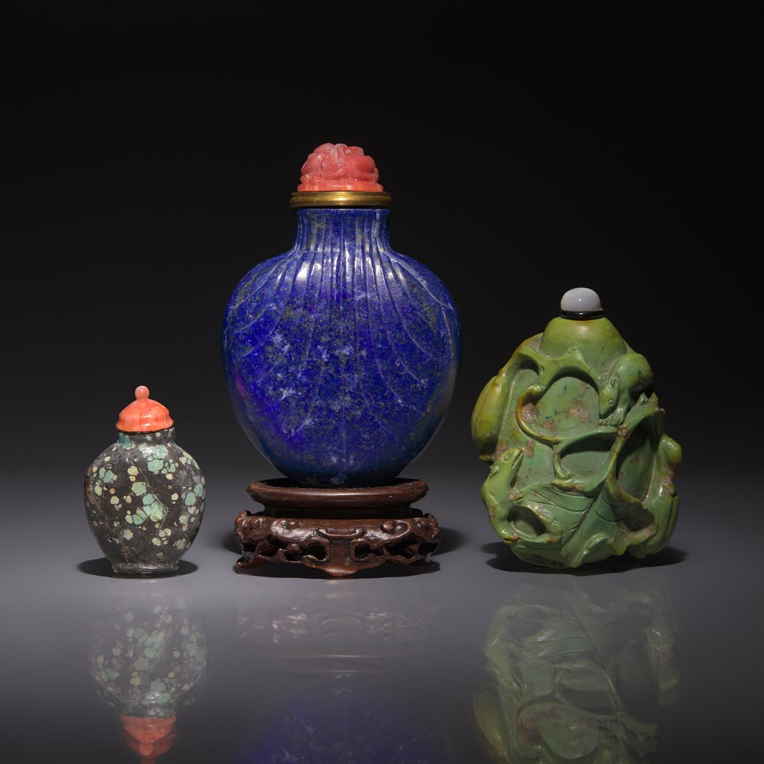 Three Chinese Semiprecious Stone Snuff Bottles, 18th-19th/20th Century (1 of 2)