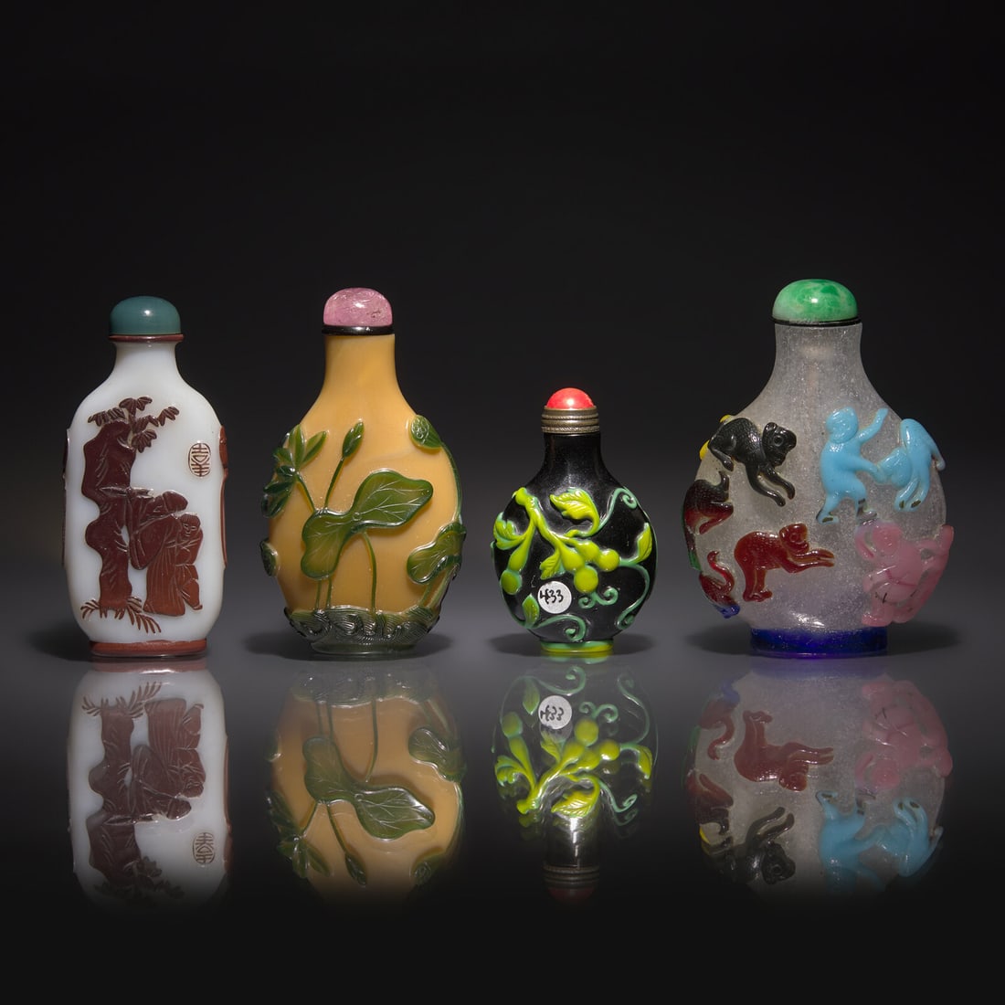 Four Chinese Glass Overlay Snuff Bottles, 18th-20th Century (1 of 2)