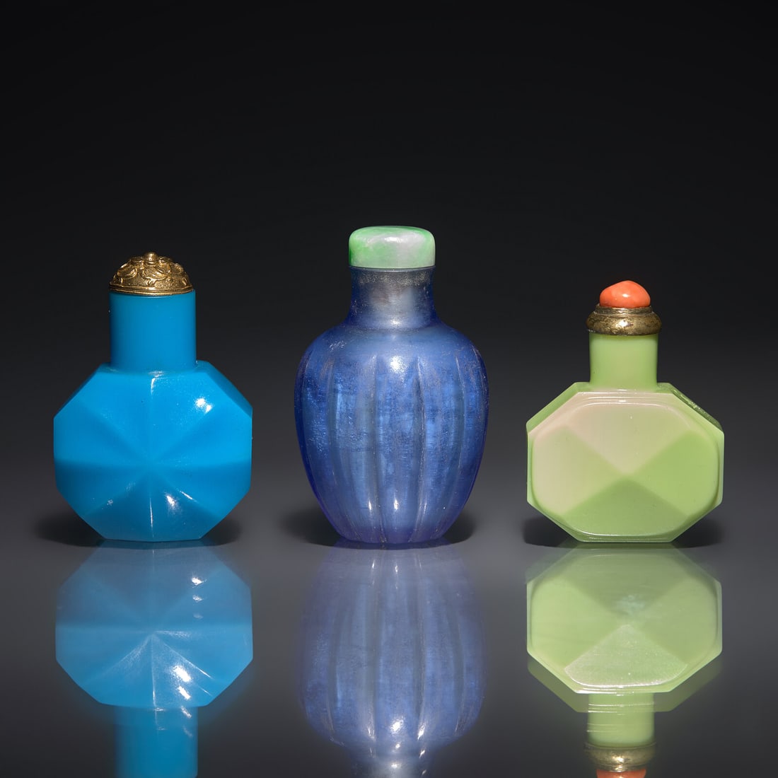 Three Chinese Colored Glass Snuff Bottles, 18th Century and Later (1 of 2)