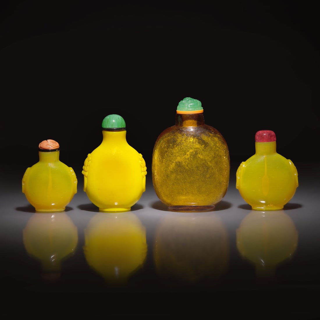 Four Chinese Yellow and Pale Amber Glass Snuff Bottles, 18th to 19th Century (1 of 2)