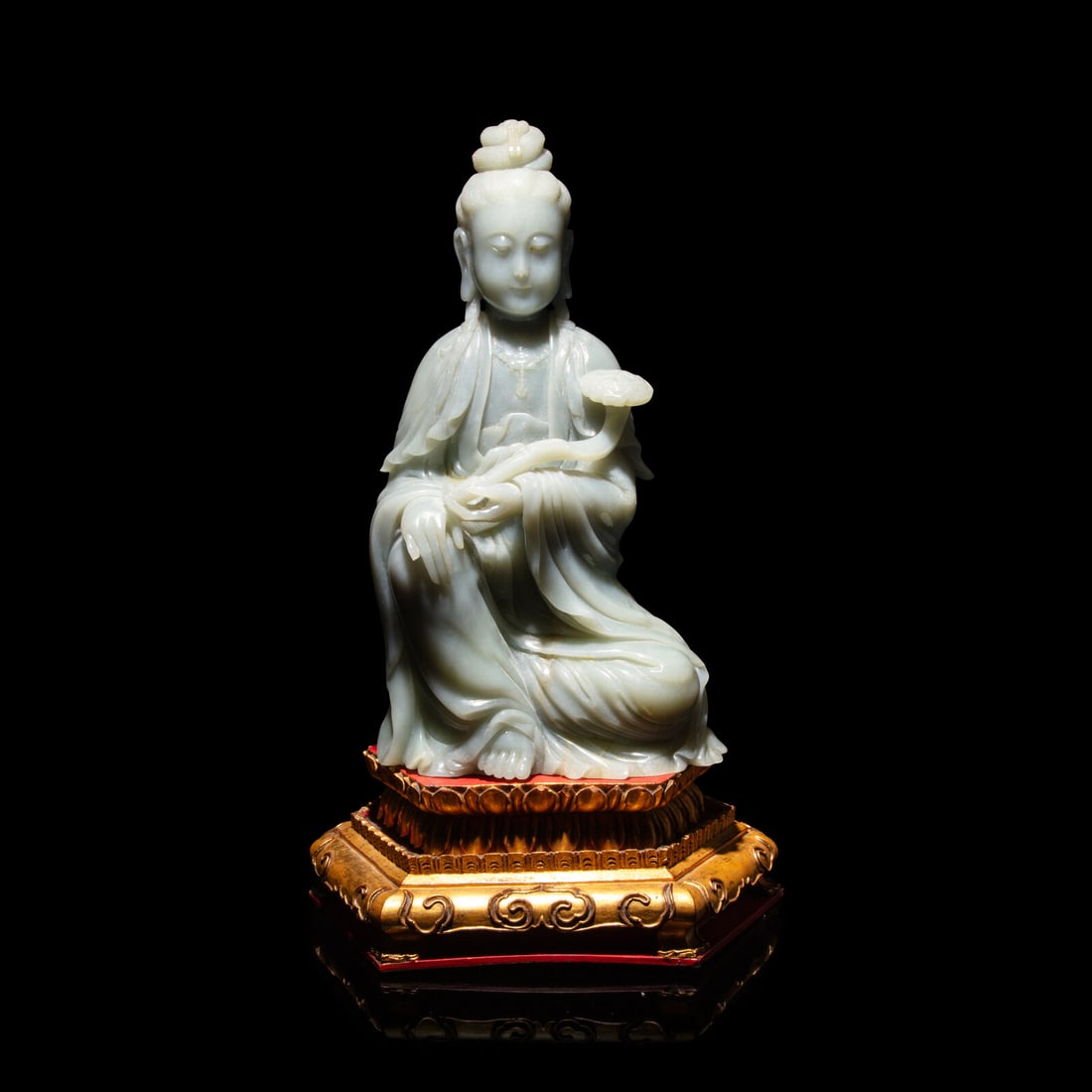 A Chinese Celadon Jade Seated Guanyin, 20th Century (1 of 5)