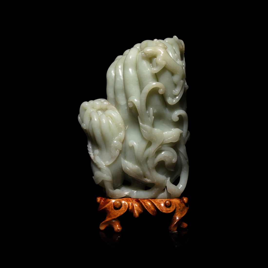 A Chinese Celadon Jade Buddha's Hand Citrus Brushpot, Bitong, 20th Century (1 of 4)